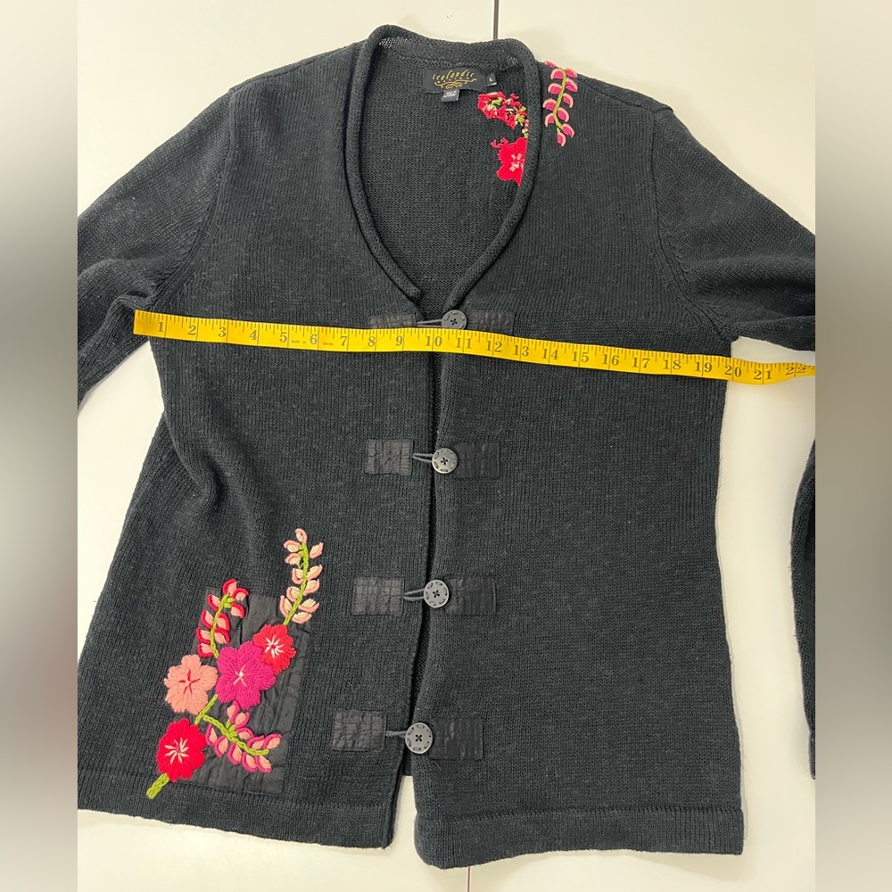 Vintage Icelandic Design Linen Cotton Embroidered Floral Cardigan Sweater Large - Picture 8 of 14
